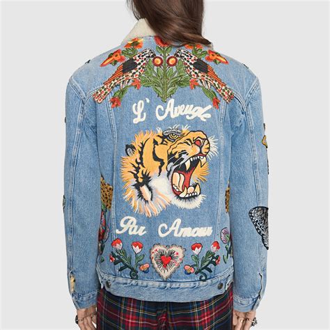 gucci tiger jacke|Gucci denim jacket embroidered rep.